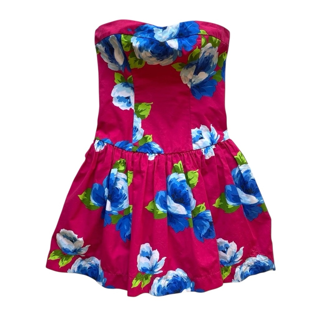 Gilly Hicks 2000s Pink Floral Strapless Mini Dress Sweetheart Neckline